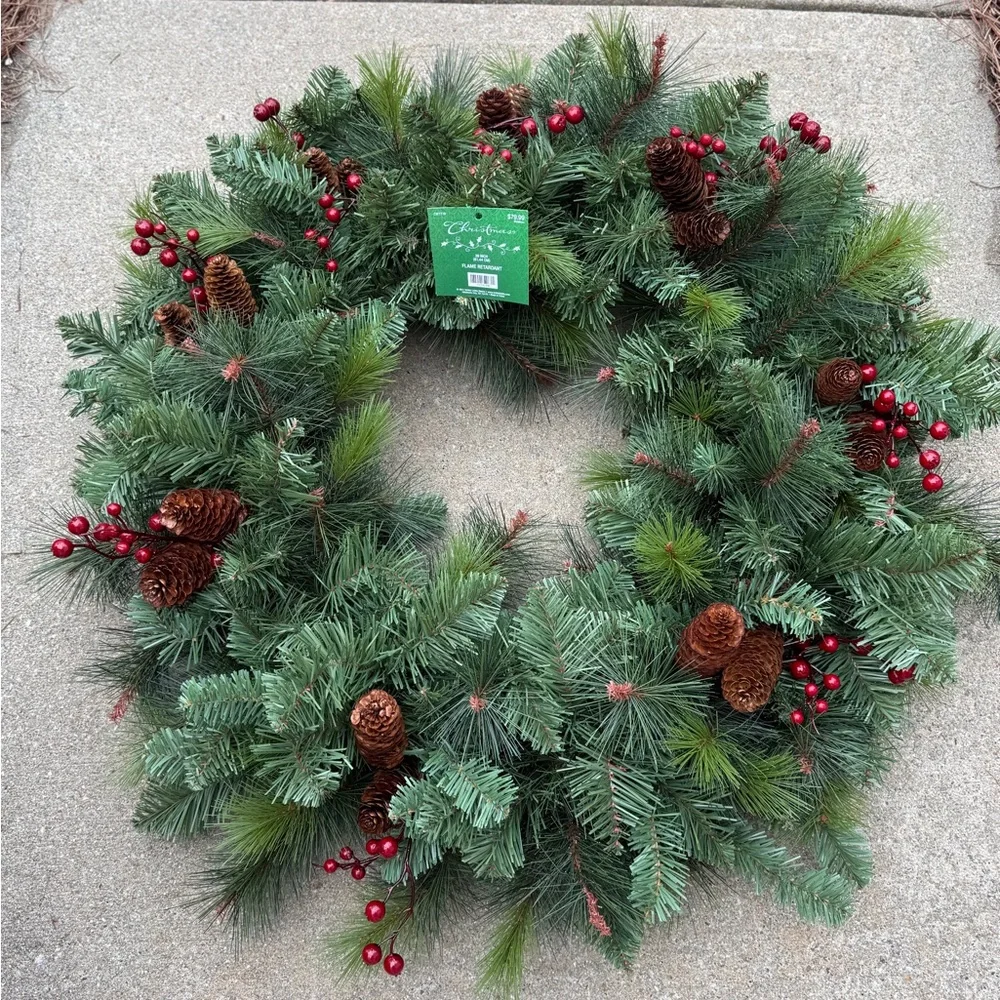 Festive Green and Red Holiday Wreath - NWT